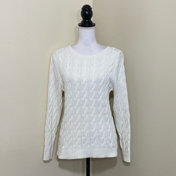 LAND’S END || Woman’s Cable white pull over sweater size Large - Picture 2 of 7